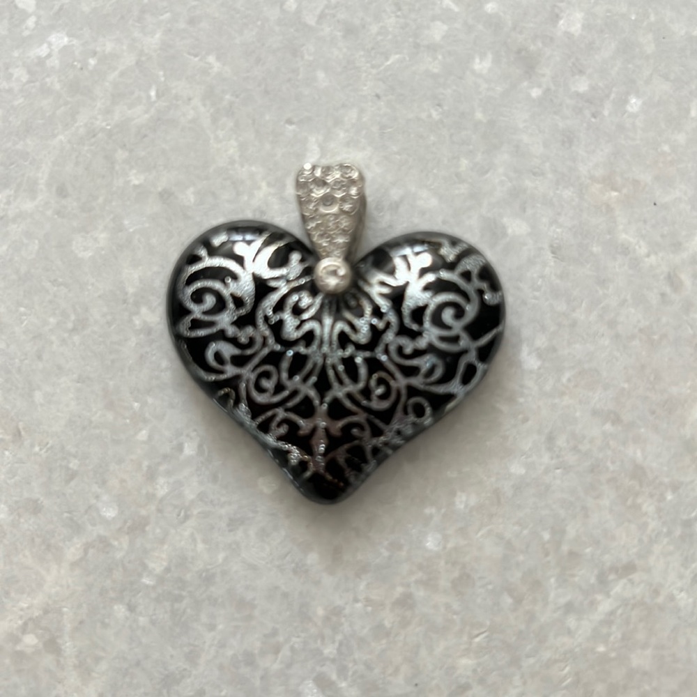 Black and Crystal Heart Pendant
